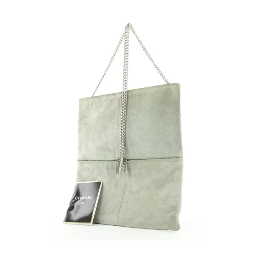 Chanel Grey Suede Flat Chain Crossbody Bag 1c815a